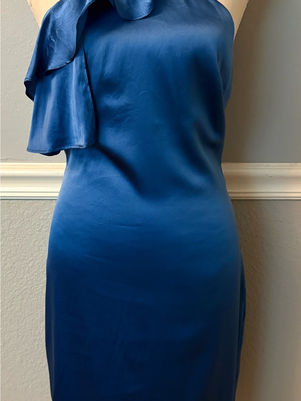Marciano Royal Blue One-Shoulder Satin Dress